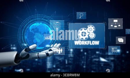 AI streamlines business workflows by automating repetitive tasks, enhancing team coordination, and optimizing structured processes for greater Stock Photo