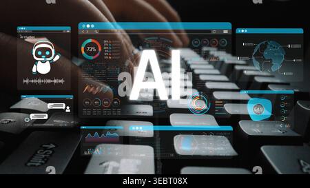 Futuristic Technology Interface Displaying AI Applications with Data Visualization and User Interaction in a Digital Environment Sigmoid Stock Photo