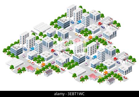 City bank and municipal buildings - vector isometric illustration Stock Vector