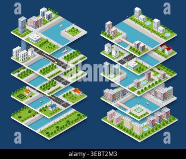 Modular city blocks representing urban planning and infrastructure development Stock Vector