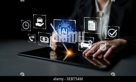 Artificial intelligence automates customer services across finance, insurance and mobility with faster processing and decision support. Corpus Stock Photo