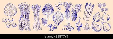 Hand Drawn Colorful Vegetables - Sketch Style Vector Set Stock Vector