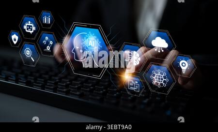 Artificial intelligence use case concept linking analytics, security, cloud services and operations for modern organizations. Corpus Stock Photo