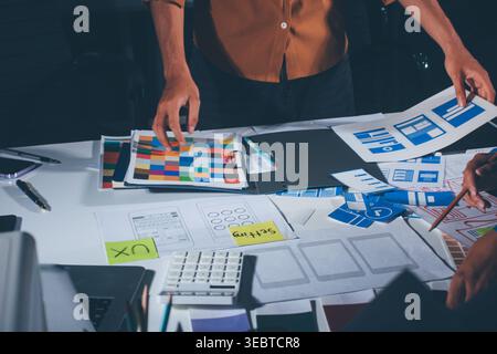 UXUI design brainstorming session with sketches and digital tools Stock Photo