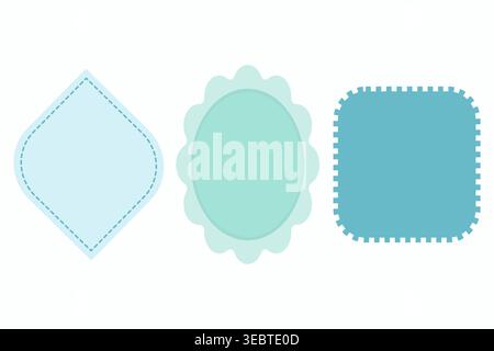Vector set of blue and mint decorative frames, badges, and labels with scalloped edges. Ideal for scrapbooking, invitations, and nautical designs. Stock Vector