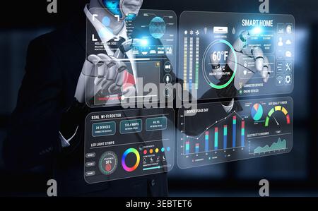 Advanced Smart Home Technology Concept with Futuristic Interfaces and Data Visualization for Modern Living Efficiency and Control Optimization Fluxor. Stock Photo