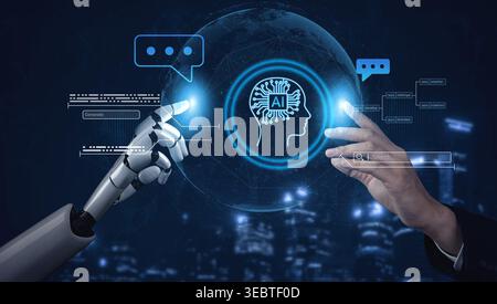 AI generating intelligent data connections and automating communication through neural processing to enhance insight creation and digital Stock Photo