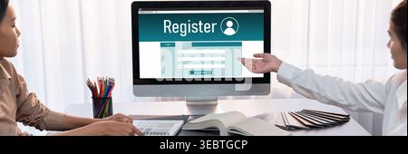 Online registration form for brisk form filling on the internet website Stock Photo