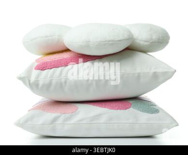 Stylish cushions isolated on white. Interior element Stock Photo