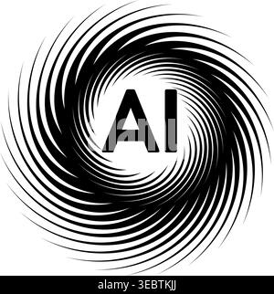 Modern minimal AI logo. Dynamic spiral shape rendered in black white linear style. Artificial intelligence branding, futuristic Stock Vector