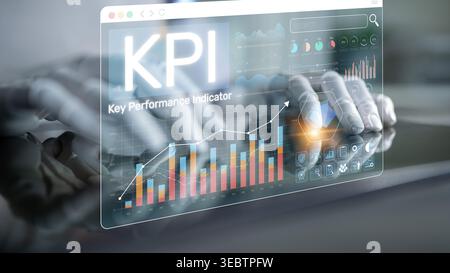 Modern Digital Dashboard Displaying Key Performance Indicator Metrics with Hands Interacting in a Contemporary Office Setting Sigmoid Stock Photo