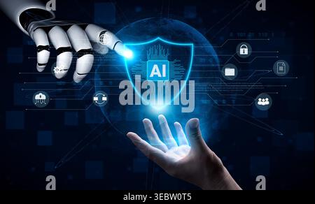 AI assists in designing real-time cybersecurity systems that automate defense mechanisms, detect digital threats, and strengthen secure network Stock Photo