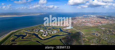 Fort Kijkduin Star Fortress Aerial North Sea Coast Lighthouse Texel Netherlands Den Helder Dutch Fortification Stock Photo
