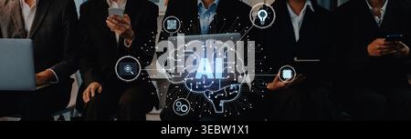 Artificial intelligence models neural signals for deep learning and cognitive computing. Train artificial intelligence to improve recognition Stock Photo