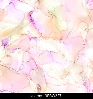 Seamless abstract alcohol ink pattern in soft pastel tones of peach, blush and lavender. Fluid watercolor texture with delicate gradients, perfect for Stock Photo
