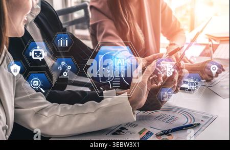 Artificial intelligence use case concept linking analytics, security, cloud services and operations for modern organizations. Corpus Stock Photo