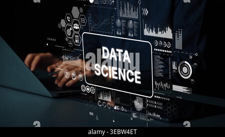Innovative Data Science Visualization with Graphs, Charts, and Digital Elements Showcasing Technology and Analysis. Asymptotic smart data analytic. Stock Photo