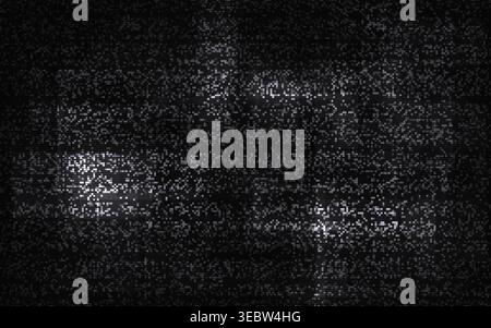 Glitch background with retro noise. Pixel distortion and scanlines on black backdrop. Digital signal interference texture. Distorted video template Stock Vector