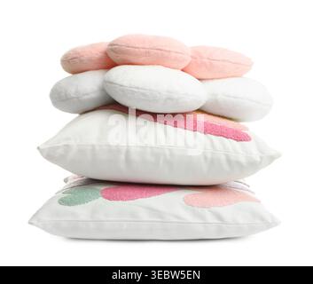 Stylish cushions isolated on white. Interior element Stock Photo