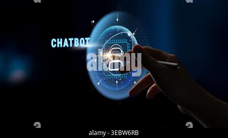 AI chatbot technology for automated customer service and communication. This virtual assistant provides 24 7 support and enhances user engagement Stock Photo