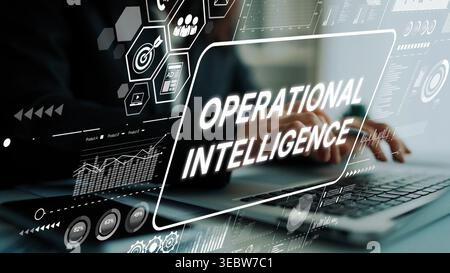 Modern Business Concept of Operational Intelligence with Data Analysis and Digital Transformation in Background. Asymptotic smart data analytic. Stock Photo