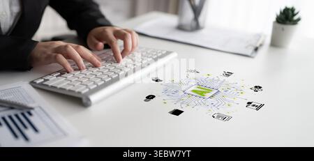 A concept of a global AI platform providing integrated business solutions. This central intelligence powers worldwide operations, from data analysis Stock Photo
