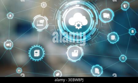 Concept design of managing online documents with cloud storage, digital file management, and secure sharing. Online documents improve workflow, online Stock Photo