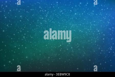 Space nebula with green blue gradient. Glowing particles and cosmic dust. Realistic galaxy light for futuristic science or technology design. Deep Stock Vector