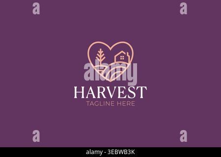 Harvest Farm Heart Line Logo Template Stock Vector