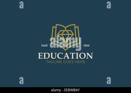 Diamond Book Logo Design Vector for Course Academy Stock Vector