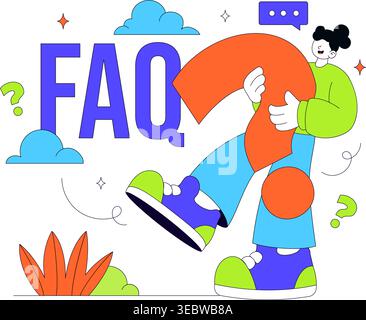FAQ Vector Illustration featuring Frequently Asked Questions Concept With People Characters, Question Marks, Help Support, UI Elements Design Stock Vector