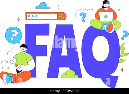 FAQ Vector Illustration featuring Frequently Asked Questions Concept With People Characters, Question Marks, Help Support, UI Elements Design Stock Vector