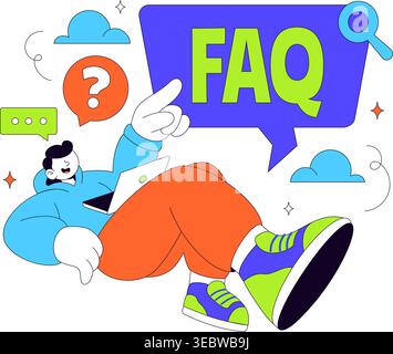 FAQ Vector Illustration featuring Frequently Asked Questions Concept With People Characters, Question Marks, Help Support, UI Elements Design Stock Vector