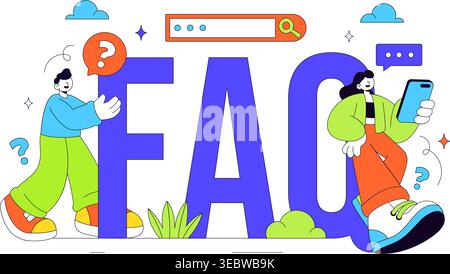 FAQ Vector Illustration featuring Frequently Asked Questions Concept With People Characters, Question Marks, Help Support, UI Elements Design Stock Vector
