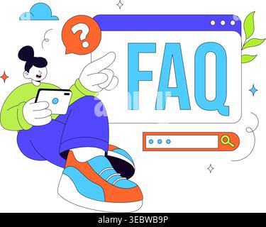 FAQ Vector Illustration featuring Frequently Asked Questions Concept With People Characters, Question Marks, Help Support, UI Elements Design Stock Vector
