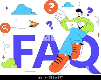 FAQ Vector Illustration featuring Frequently Asked Questions Concept With People Characters, Question Marks, Help Support, UI Elements Design Stock Vector