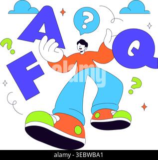 FAQ Vector Illustration featuring Frequently Asked Questions Concept With People Characters, Question Marks, Help Support, UI Elements Design Stock Vector
