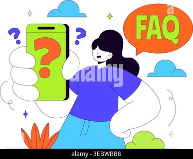 FAQ Vector Illustration featuring Frequently Asked Questions Concept With People Characters, Question Marks, Help Support, UI Elements Design Stock Vector