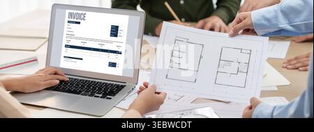 Invoice on computer screen from accounting application. Computer program for financial and budget of corporate business. brisk. Stock Photo