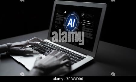 A generative AI assistant displays its core system interface. This view shows how it processes developer prompts, executes code, and monitors its own Stock Photo