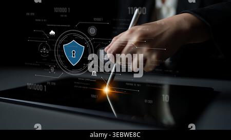 Cyber security interface with biometric and AI-powered protection system. Cyber security secures access, cybersecurity protects identity Stock Photo