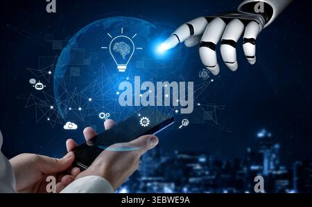 AI generating innovative ideas, linking data through neural networks, enhancing automation, powering SEO strategy, and enabling intelligent digital Stock Photo