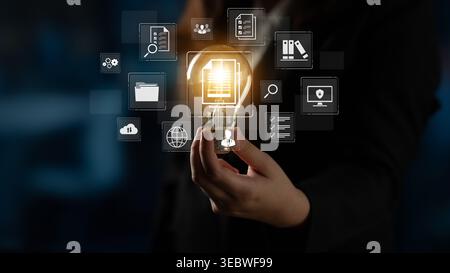 A comprehensive document management system for corporate data. This includes secure file storage, team collaboration, and compliance checks for all Stock Photo
