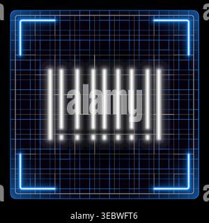 Barcode illustration, vertical bars, code, retail scanning, commerce design symbol. Glowing neon icon with border grid vector, editable strokes graphi Stock Vector
