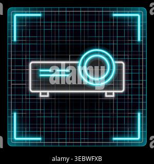Video projector icon, digital home video projector. Glowing neon icon with border grid vector, editable strokes graphic style. Stock Vector