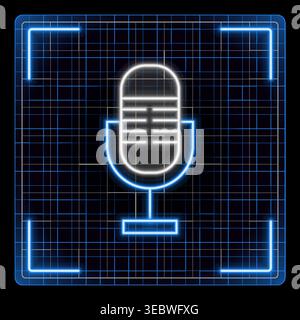 Vintage retro microphone icon. Old school broadcasting, record, music, sound, voice icon illustration. Neon glow editable stroke icon design collectio Stock Vector