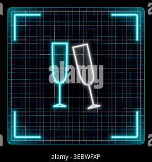 Celebration toast, champagne glasses icon illustration. Neon glow editable stroke icon design collection. Stock Vector
