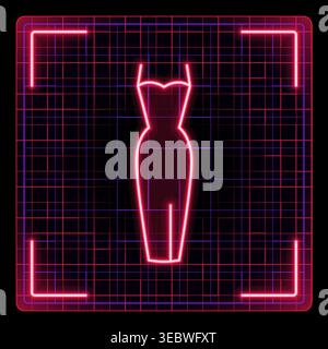 Elegant red dress icon, elegant formal wear illustration. Cyber neon futuristic icon collection, editable strokes in graphic style. Stock Vector