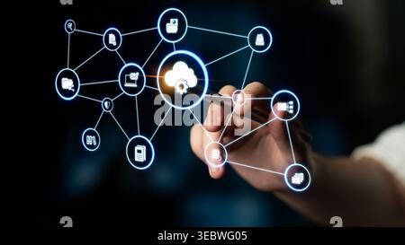 Concept design of managing online documents with cloud storage, digital file management, and secure sharing. Online documents improve workflow, online Stock Photo