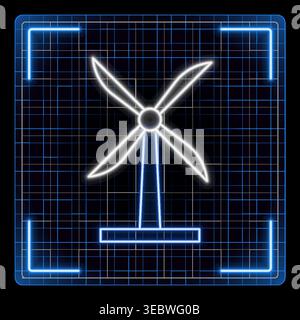 Windmill icon illustration. Futuristic tech glowing neon illustration, editable strokes. Stock Vector